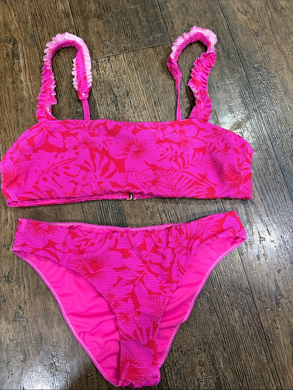 Raisins Hot Pink Floral Textured Two-Piece Bikini